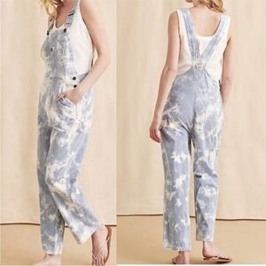 Faherty Summer Wash Classic Organic Cotton Blue White Striped Overalls sz XS